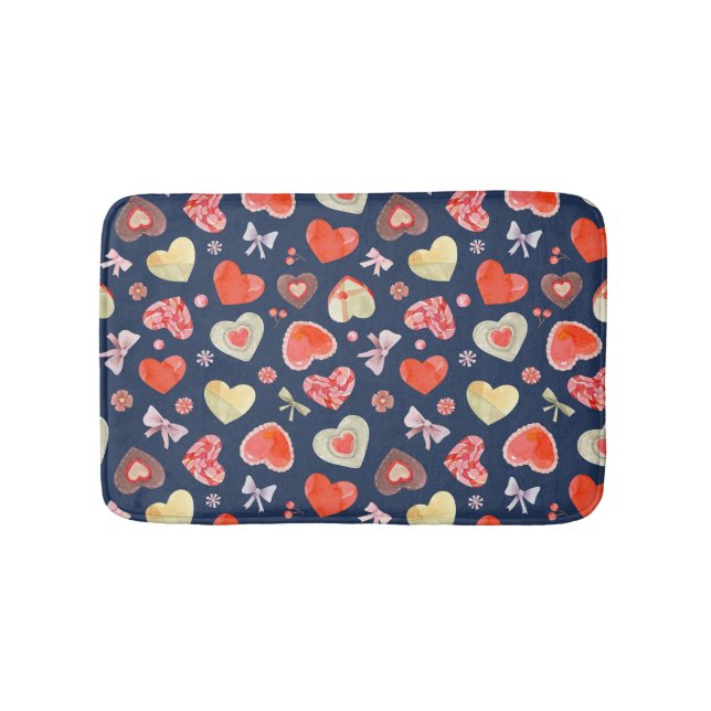 Cute Watercolor Hearts  Bath Mat (Front)