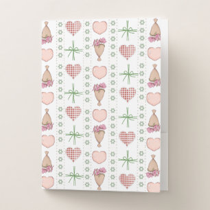 Cute watercolor Hearts Bow and Flowers Pink green Pocket Folder