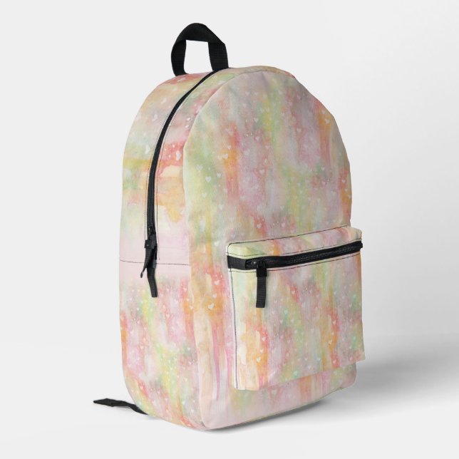 Cute Watercolor Hearts Drippy Art Printed Backpack (Back Corner Left)
