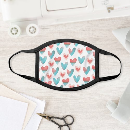 Cute Watercolor Hearts Face Mask