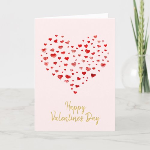 Cute Watercolor Hearts Happy Valentines Day Holiday Card