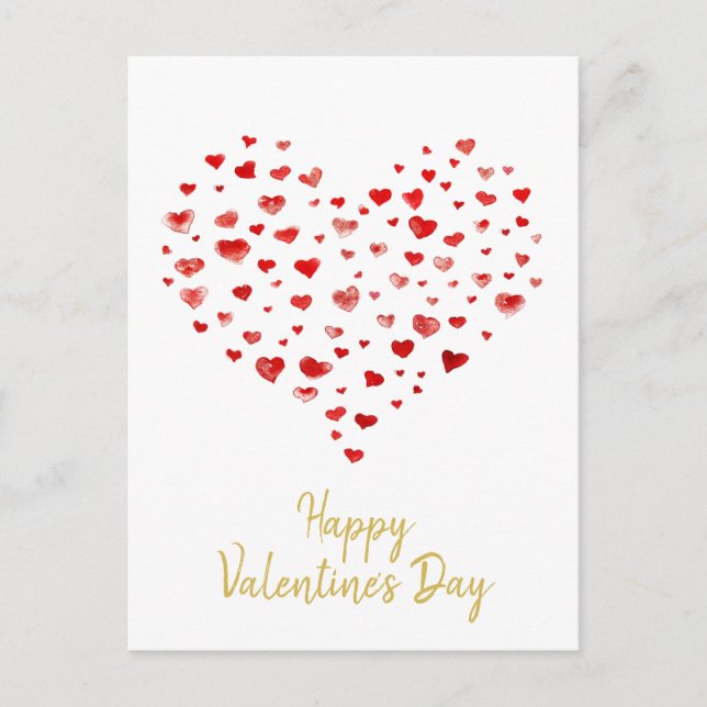 Cute Watercolor Hearts Happy Valentine's Day Holiday Postcard (Front)