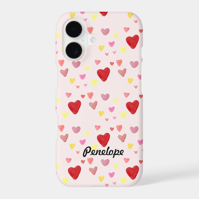 Cute Watercolor Hearts Pattern and Your Name   iPhone Case (Back)