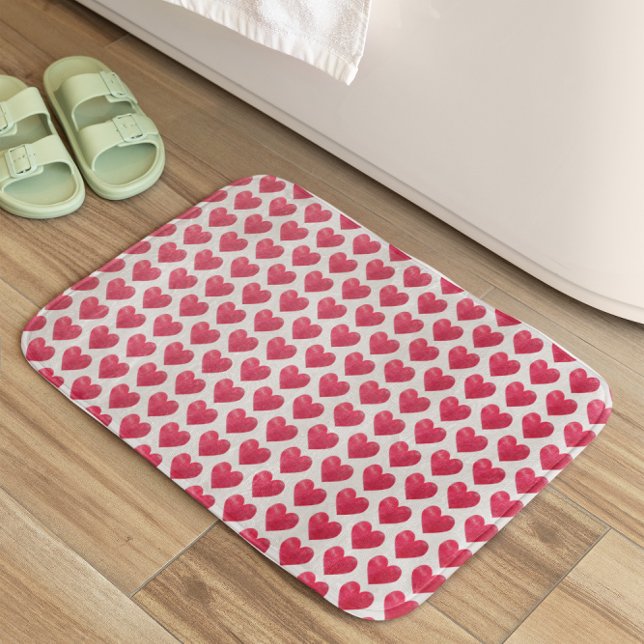 Cute Watercolor Hearts Simple Valentines Pattern Bath Mat (Creator Uploaded)