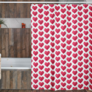 Cute Watercolor Hearts Simple Valentines Pattern Shower Curtain