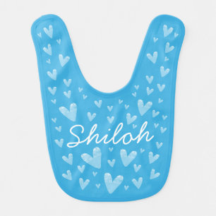 Cute Watercolor Hearts with Custom Name Baby Bib