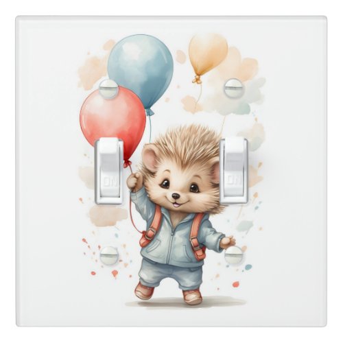 Cute Watercolor Hedgehog Balloons Nursery Kid Room Light Switch Cover