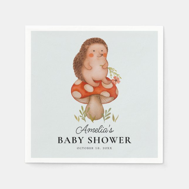 Cute Watercolor Hedgehog Blue Baby Shower  Napkins (Front)