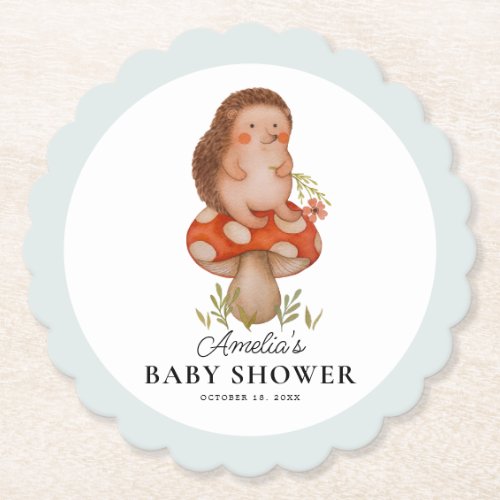 Cute Watercolor Hedgehog Blue Baby Shower Paper Coaster