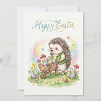 Cute Watercolor Hedgehog Easter Holiday Card