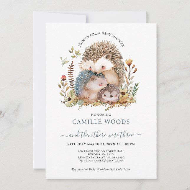 Cute Watercolor Hedgehog Family Baby Shower  Invitation (Front)