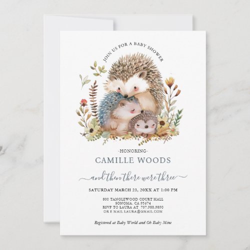 Cute Watercolor Hedgehog Family Baby Shower  Invitation