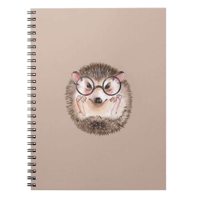 Cute watercolor hedgehog in glasses notebook (Front)