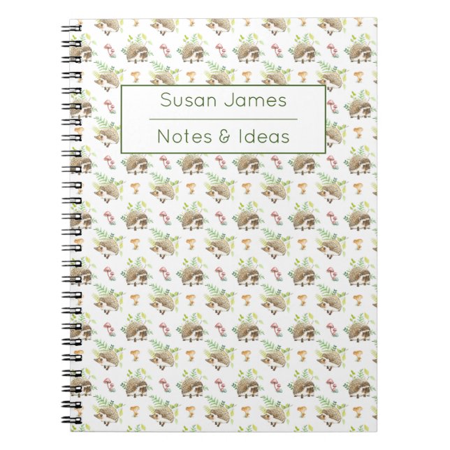 Cute Watercolor Hedgehog Notebook with Custom Name (Front)