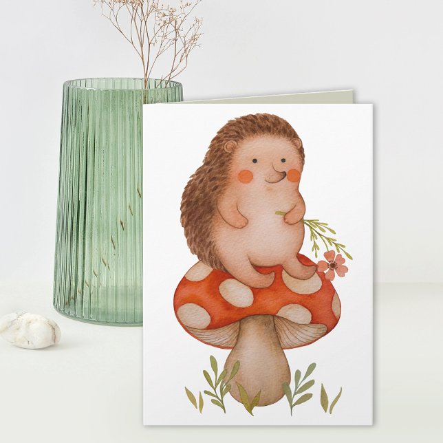 Cute Watercolor Hedgehog On A Mushroom Birthday Card (Creator Uploaded)