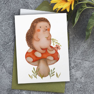 Cute Watercolor Hedgehog On A Mushroom Birthday