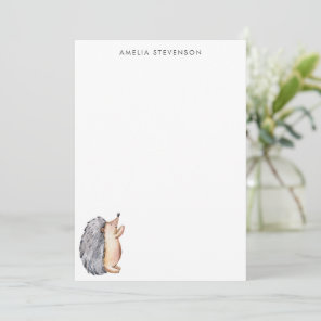 Cute Watercolor Hedgehog Personalized Stationery Note Card