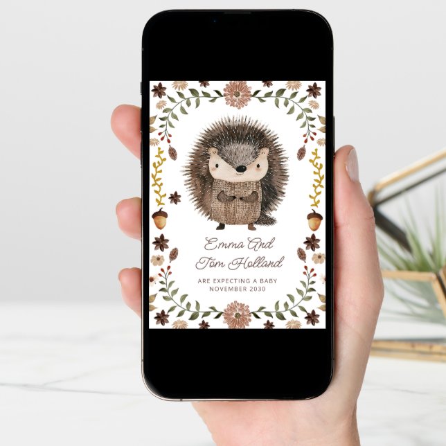 Cute Watercolor Hedgehog Pregnancy Announcement (Front Digital)