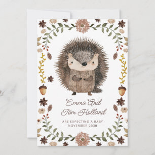 Cute Watercolor Hedgehog Pregnancy Announcement