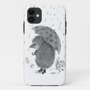 Cute Watercolor Hedgehog Rainy Day Whimsical iPhone 11 Case