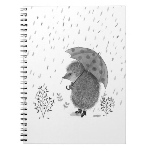 Cute Watercolor Hedgehog Rainy Day Whimsical   Notebook