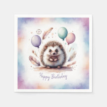 Cute Watercolor Hedgehog with Balloons Birthday