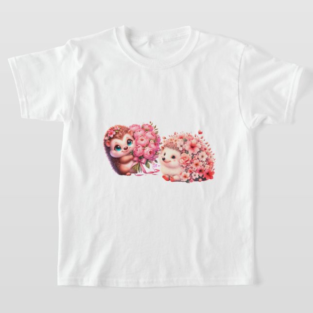 Cute Watercolor Hedgehogs in Love T-Shirt (Laydown)