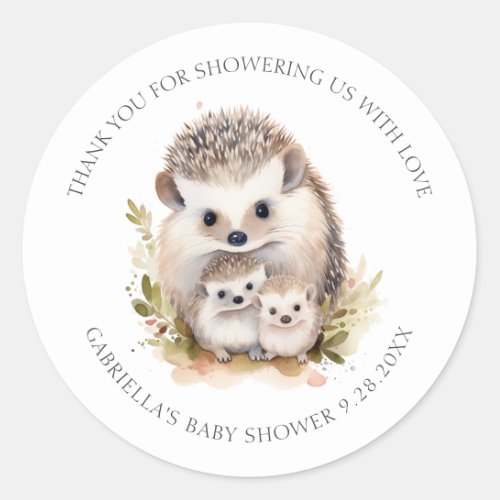 Cute Watercolor Hedgehogs Modern Baby Shower Classic Round Sticker