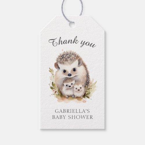 Cute Watercolor Hedgehogs Modern Baby Shower Gift Tags