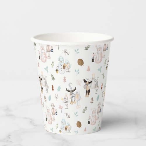 Cute Watercolor Holiday Snowman Christmas Pattern Paper Cups