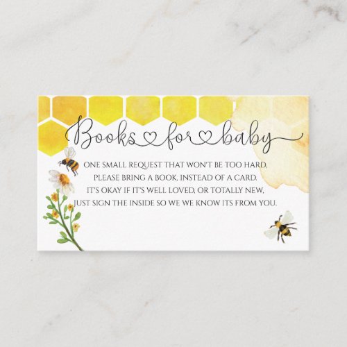 Cute Watercolor Honey Bee Baby Shower Book Request Enclosure Card