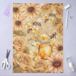 Cute Watercolor Honey Bees & Sunflowers Parchment Tissue Paper