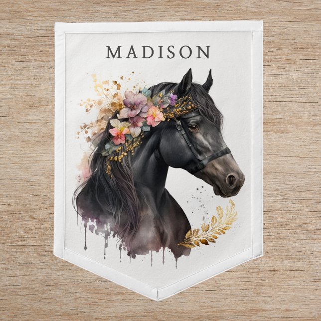 Cute Watercolor Horse Girly Personalized Name Pennant (Creator Uploaded)