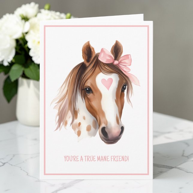 Cute Watercolor Horse Pink Kids Valentine Folded Holiday Card (Cute Watercolor Horse Pink Kids Valentine Folded Holiday Card)