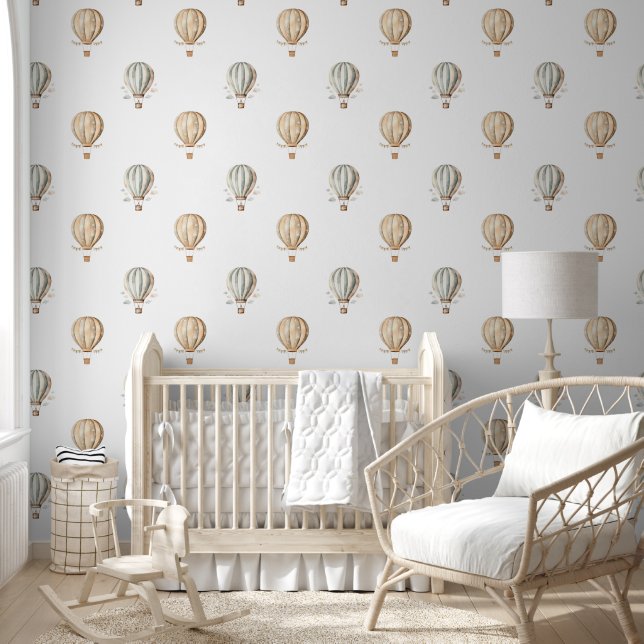 Cute Watercolor Hot Air Balloon Nursery Boy Girl Wallpaper (Kids)