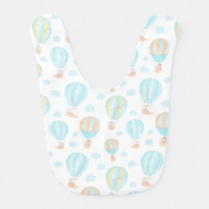 Cute watercolor hot air balloons with animals  baby bib