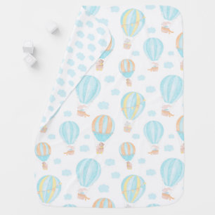 Cute watercolor hot air balloons with animals baby blanket