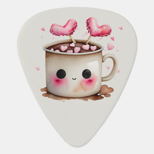Cute Watercolor Hot Chocolate Mug Guitar Pick