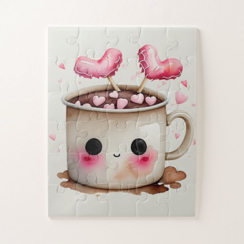 Cute Watercolor Hot Chocolate Mug Jigsaw Puzzle