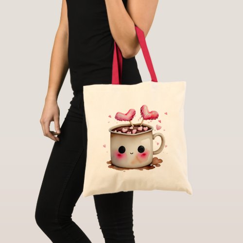 Cute Watercolor Hot Chocolate Mug Tote Bag