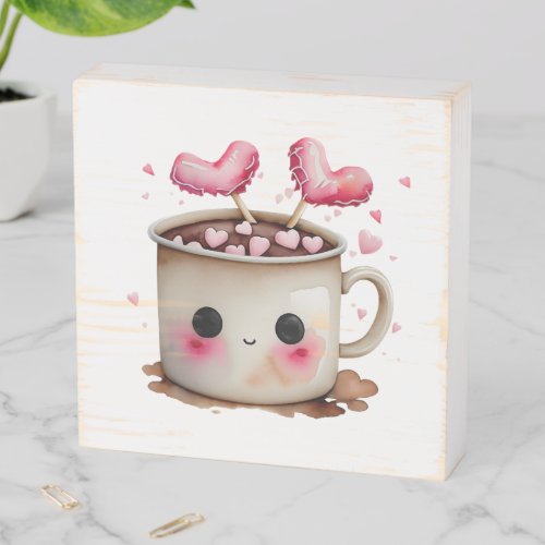Cute Watercolor Hot Chocolate Mug Wooden Box Sign