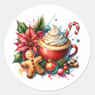 Cute Watercolor Hot Cocoa, Candy Canes and Cookies Classic Round Sticker