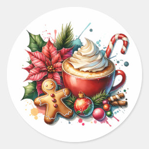 Cute Watercolor Hot Cocoa, Candy Canes and Cookies Classic Round Sticker