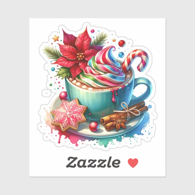 Cute Watercolor Hot Cocoa, Candy Canes Christmas Sticker (Sheet)