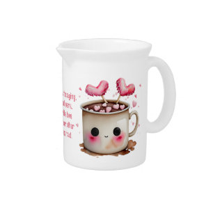 Cute Watercolor Hot Cocoa Love Beverage Pitcher