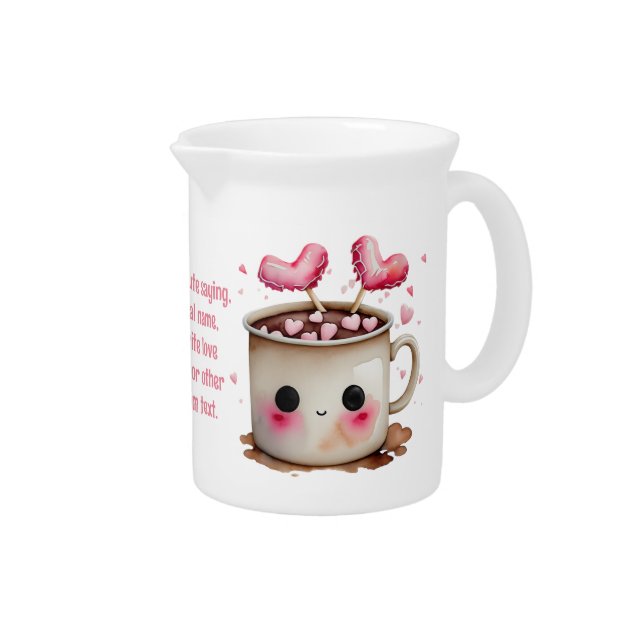 Cute Watercolor Hot Cocoa Love Beverage Pitcher (Right)