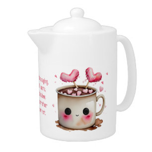 Cute Watercolor Hot Cocoa Love Teapot