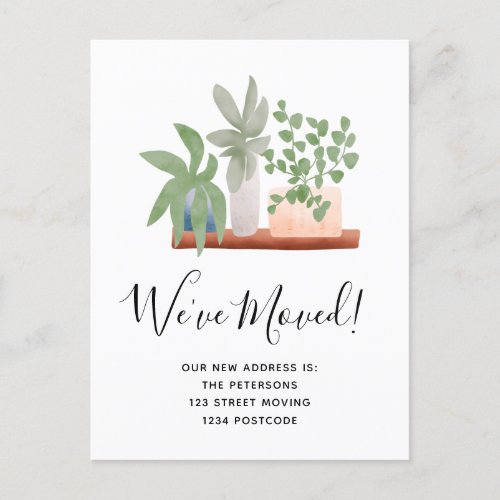 Cute watercolor house plants shelf modern moving announcement postcard