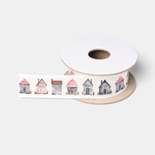 Cute Watercolor Houses  Satin Ribbon