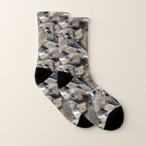 Cute Watercolor Hugging Bears Animal Pattern Socks